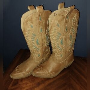 Coconuts western boots, brown with teal detail, size 8.5